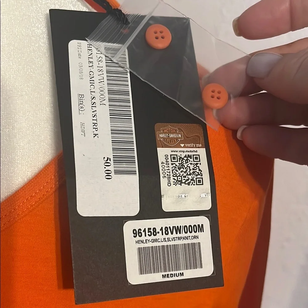 NWT Harley-Davidson Orange Longsleeve Henley Shirt with Button front Sz M - Picture 3 of 11